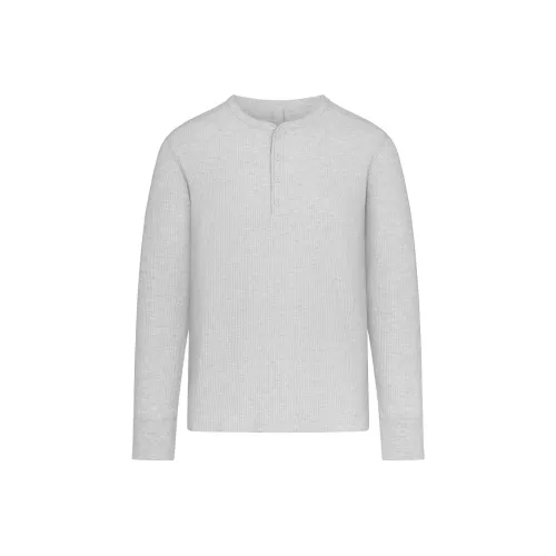 SKIMS MENS Тонкая Рубашка Henley с Длинным Рукавом Мужская Светлый Меланжевый GREY Светлый Серый
