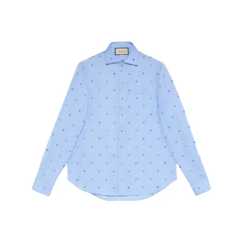 GUCCI Blue Men's Shirts GUCCI Синие Мужские Рубашки