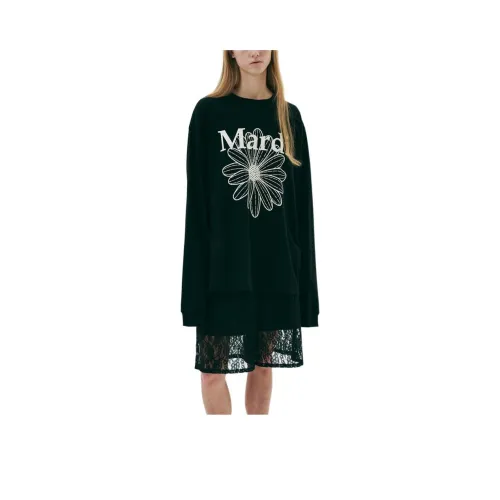 MARDI MERCREDI SS25 Унисекс Футболка с длинным рукавом FLOWERMARDI_Черный Сливочный Рубашка Корейский стиль Унисекс Черный Сливочный