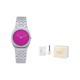 Красный циферблат, серебряный ремешок