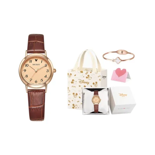 Disney Classic Кварцевый Механизм Естественная Кожа Ремешок Часы Женские Желтый Циферблат