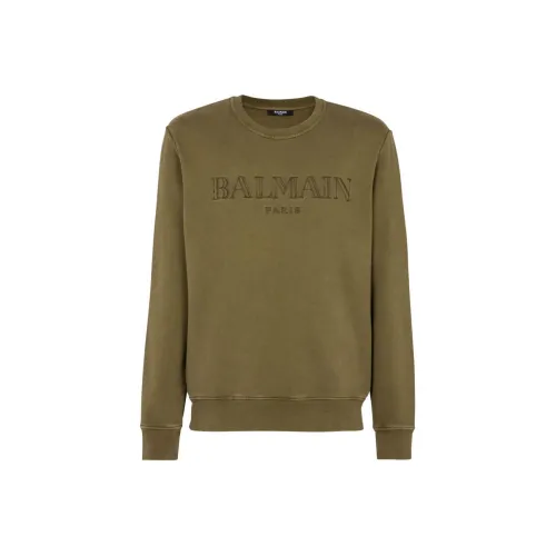 BALMAIN SS24 Свитшот Мужской Оливково-зеленый