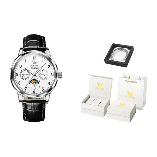 OLEVS Wisdom Series Механические часы Кожаный ремешок Мужские часы Черный циферблат