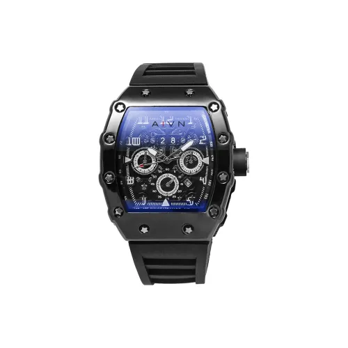 AIVN Кварцевый механизм силиконовый ремешок мужские часы черный циферблат