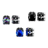 Серьги "Ночной Радужный Prisma" с зажимом, трехкомпонентный комплект (1 пара: Черный циркон + Синий циркон + Цветной циркон)