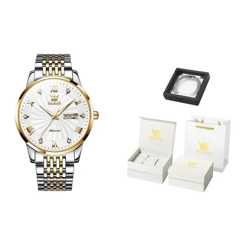 OLEVS Автоматический Механический Механизм Часы Мужские Белый Циферблат