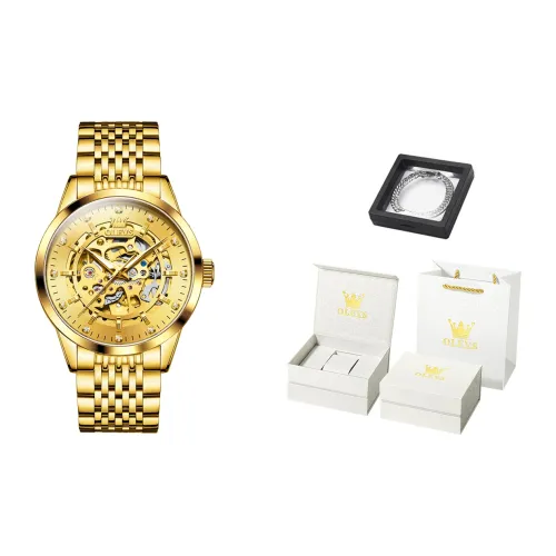 OLEVS Механический механизм ремешок из нержавеющей стали мужские часы белый циферблат