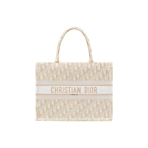 DIOR BookTote Ручная работа Вышивка Монограмма Полный принт Сумка-тоут Сумка для покупок Сумка среднего размера Женская Золотая