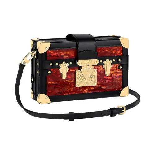 LOUIS VUITTON PETITE MALLE Кожаная отделка Сумка Твердая коробка Одно плечо клатч Сумка через плечо Женская Красная Черная