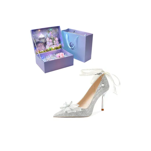 ROBINHOOD Замок 3D Коробка Узкий каблук Высокие каблуки Женские Серебристый