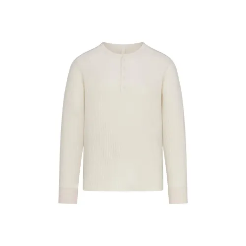 SKIMS MENS Тонкая Рубашка Henley с Длинным Рукавом Мужская Экрю Натуральная