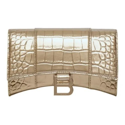 Balenciaga HOURGLASS Телячья кожа Сумка через плечо Кошелек Женские Светло-золотой