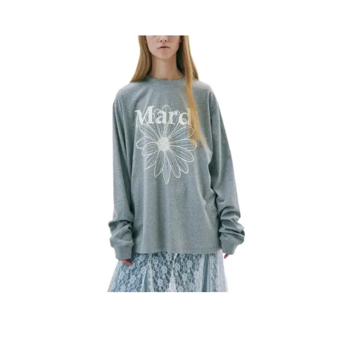 MARDI MERCREDI SS25 Унисекс Футболка с длинным рукавом FLOWERMARDI_GREY Айвори Т-Рубашка Корейский стиль Унисекс Серый Айвори