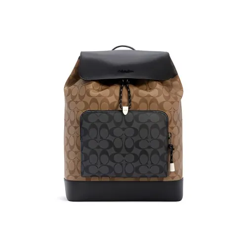COACH Тернер Холст и Кожа Рюкзак Стандартный Мужской Углеродный Черный и Коричневый
