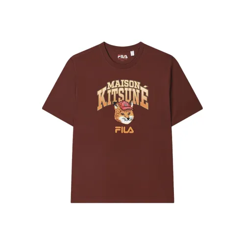 FILA X MAISON KITSUNE Little Fox T Рубашка Унисекс Терракотовый Красный Коричневый