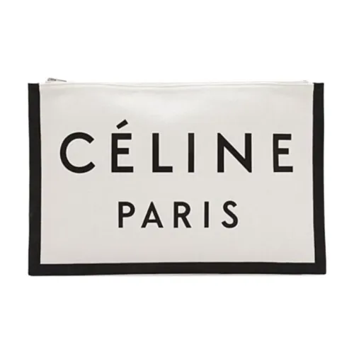 CELINE Ткань с кожаными вставками клатч женский белый и черный