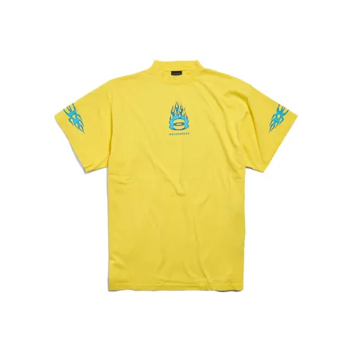 Balenciaga Logo Letter Принт Круглый вырез Пуловер Короткий рукав Т-рубашка Свободный крой Унисекс Желтый