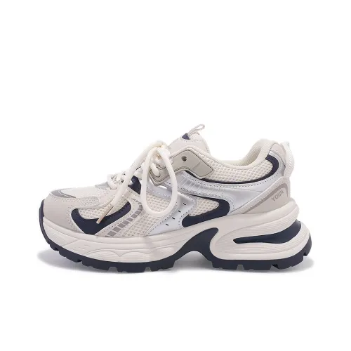 Miss Zhang Slip-resistant и дышащий низкий топ кросовки с толстой подошвой женские бежево-синие