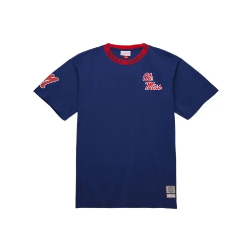 MITCHELL NESS x NCAA Ole MISS Rebels Жаккард Ringer T Рубашка Мужская Морской Синий