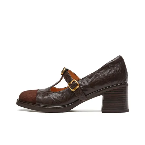 ST SAT Грубый каблук Туфли Мэри Джейн Женские