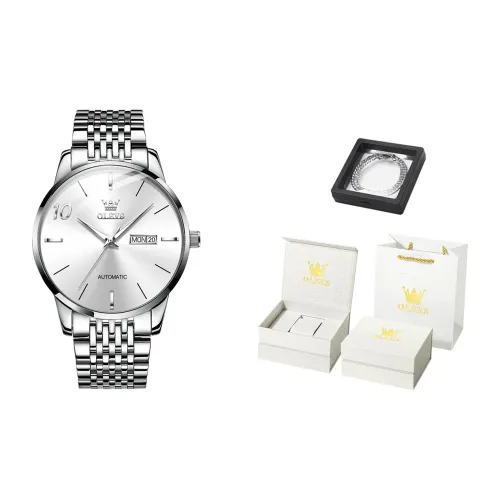 OLEVS Механический механизм ремешок из нержавеющей стали мужские часы белый циферблат