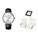 Черная кожа с белым циферблатом [Роскошная коробка включена].