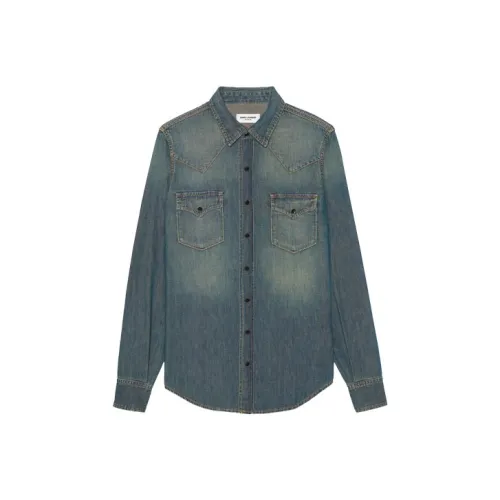 SAINT LAURENT Blue Men's Shirts SAINT LAURENT Синие Мужские Рубашки