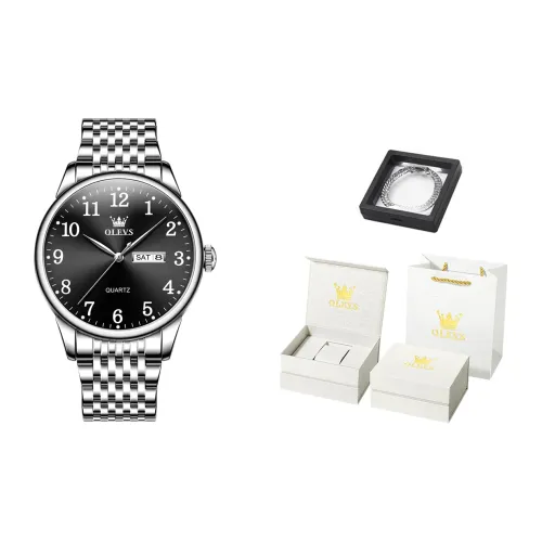 OLEVS Кварцевый механизм ремешок из нержавеющей стали мужские часы черный циферблат