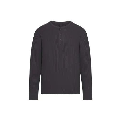 SKIMS MENS Тонкая Рубашка Henley с Длинным Рукавом Мужская Пепельно-Серый