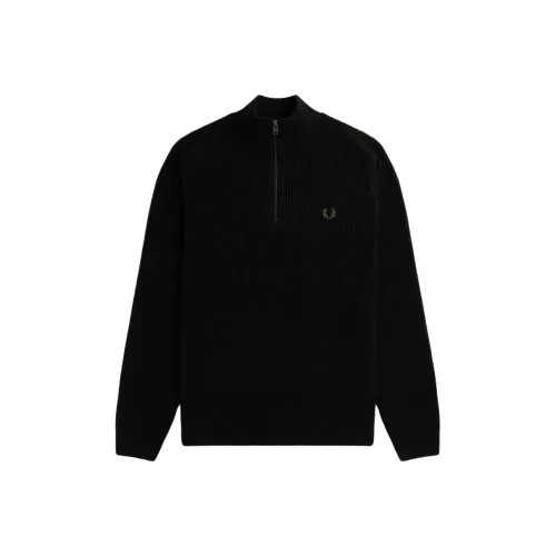 FRED PERRY Текстурированный Полузастежка JUMPER Толстовка Мужской Черный