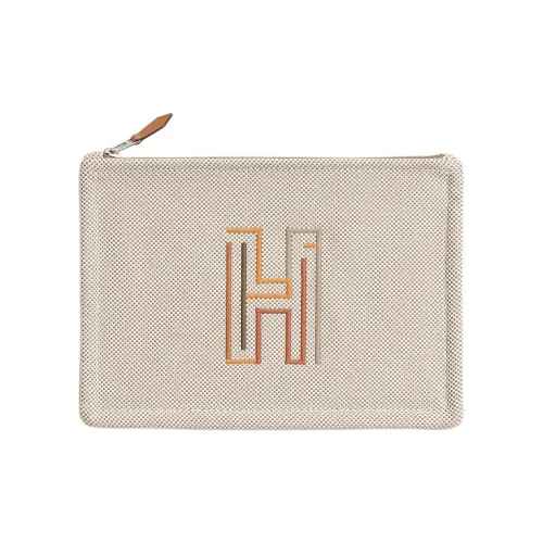 HERMES Хлопок Путешествие Сумка для хранения Трумпет Унисекс 05 Argente Серебряный