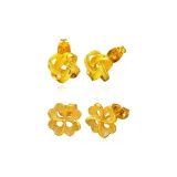 Серьги-гвоздики для ежедневного ношения, две пары (Цветочный Узел + Четырехлистный клевер)