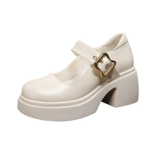 Forest Princess Грубый каблук Туфли Мэри Джейн 8,5CM Женские Экрю