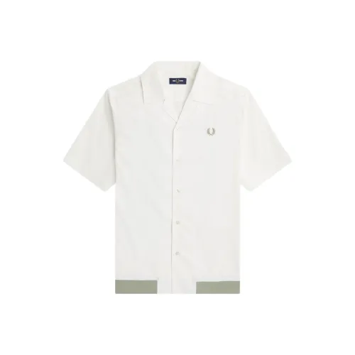 FRED PERRY Рубашка из ткани в рубчик с воротником-стойкой мужская белая
