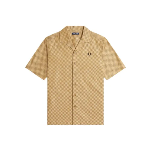FRED PERRY Рубашка с бело-черным узором мужская хаки