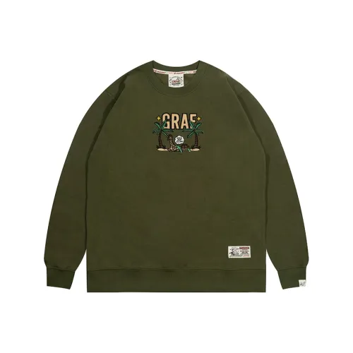 GRAF Свитшот Мужской Оливково-зеленый Черепаха Олень Круглый вырез