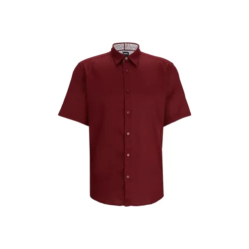 Hugo Boss Регулярный крой Рубашка Из эластичного льна Шамбре Рубашка Мужская Темно-красная