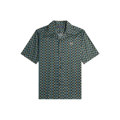 FRED PERRY Glitch Клетчатый реверсивный воротник рубашка мужская зеленая