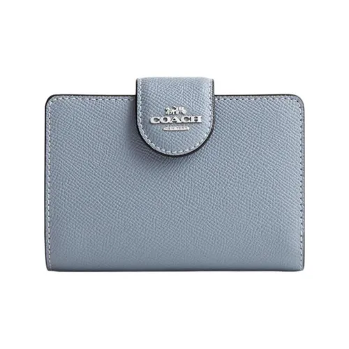 COACH Corner Zip Крестообразная текстура Кожа Мелочь Кошелек Кошелек Женские Туманно-серо-голубой