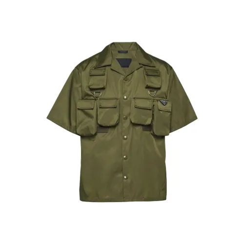 PRADA SS24 Рубашка Мужская Темно-оливково-зеленая