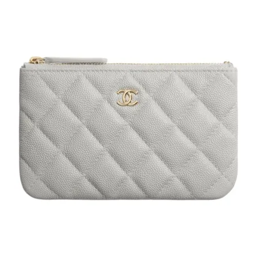 CHANEL Small Grain Тисненая икорная коровья кожа Сумочка для украшений Клатч Монета Кошелек Мини Женский Серый
