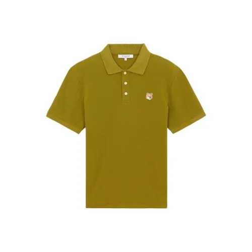 Maison Kitsune Мужская поло коричневого и зеленого цвета