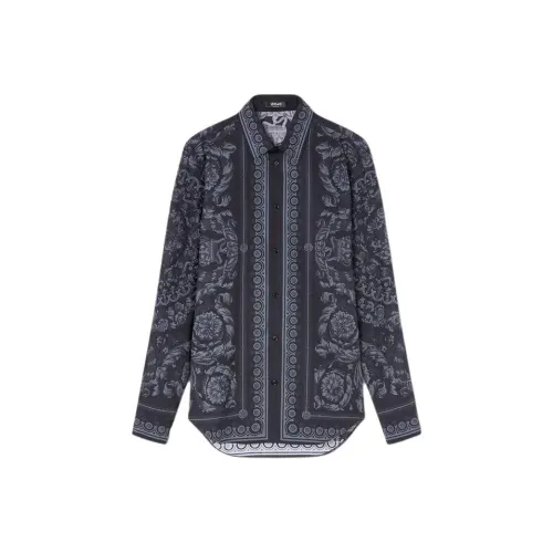 VERSACE Cotton Barocco Shirt Men's Blue