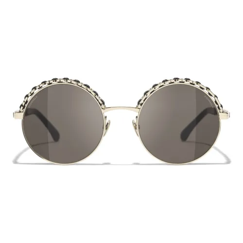 CHANEL Солнцезащитные Очки Круглой Формы Металл И Кожа Теленка