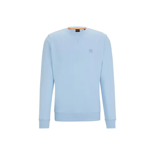 Hugo Boss Cotton Terry Relaxed Fit Толстовка с логотипом патч мужская светло-синяя