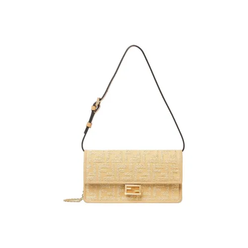 FENDI Baguette Хлопок Сумка через плечо Сумка на плечо Женская Бежевая