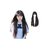 Длинные прямые волосы - 55 см, коричнево-черный цвет