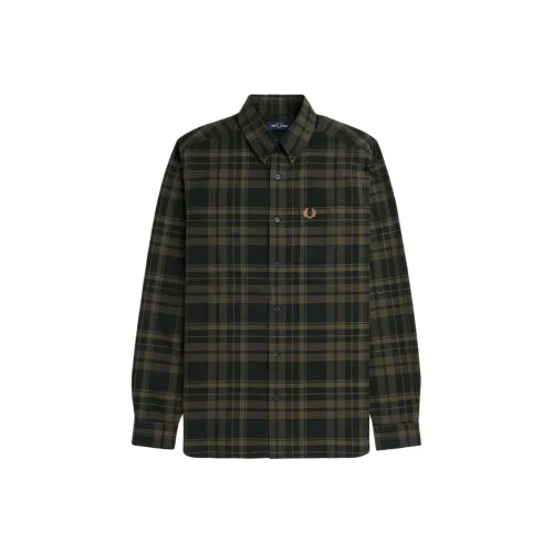 FRED PERRY Tonal Tartan Рубашка Мужская Ночной Зеленый