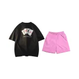 Комплект из двух (Черная короткая футболка с короткими рукавами + Розовые шорты)