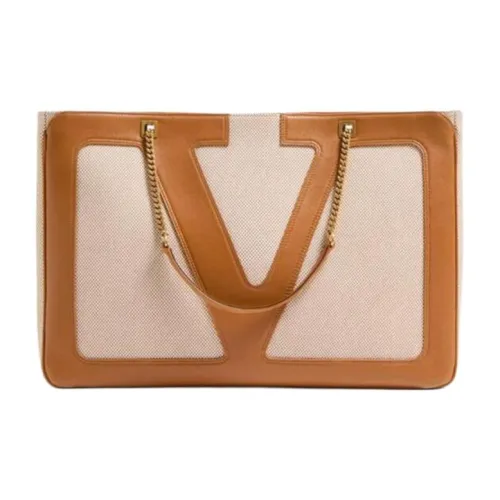 Valentino Garavani Canvas Tote Bag Shopping Bag Shoulder Bag Large Women's Brown Natural